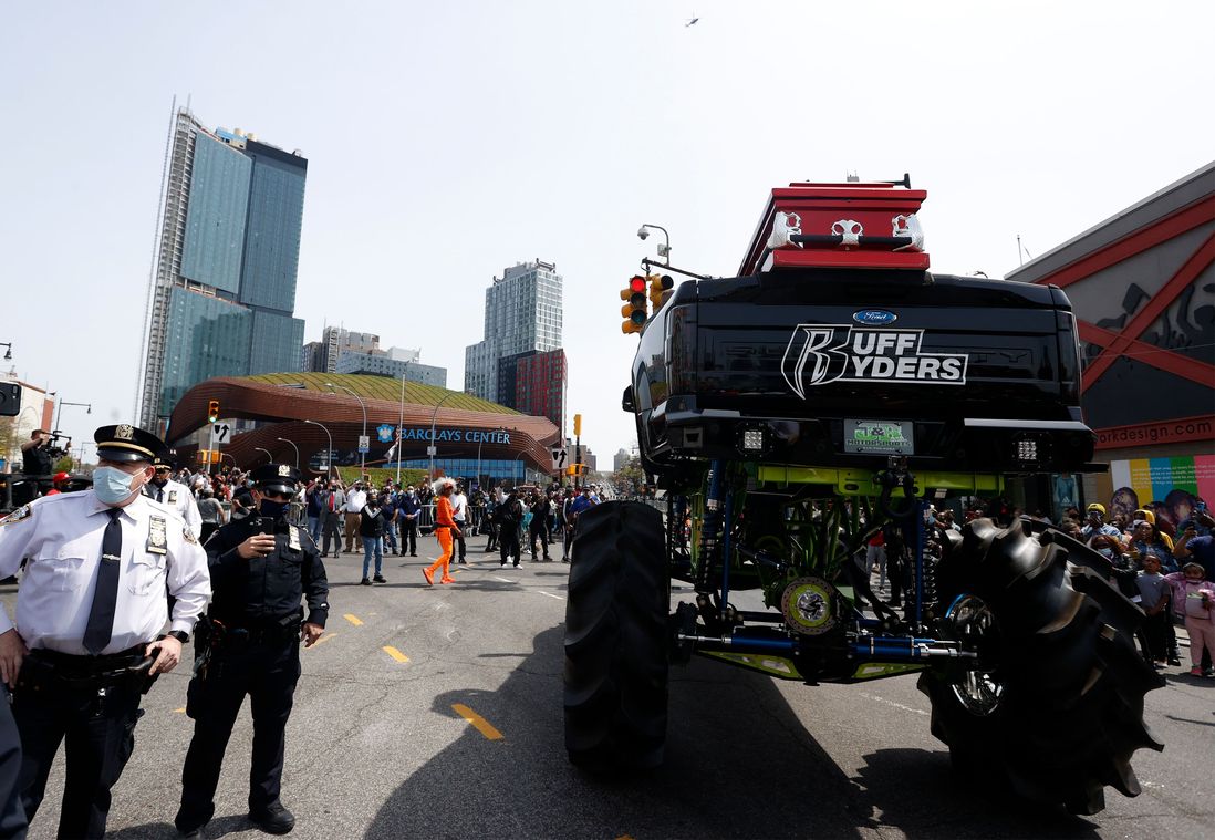 monster truck and motorcyles around barclays center for dmx's memorial